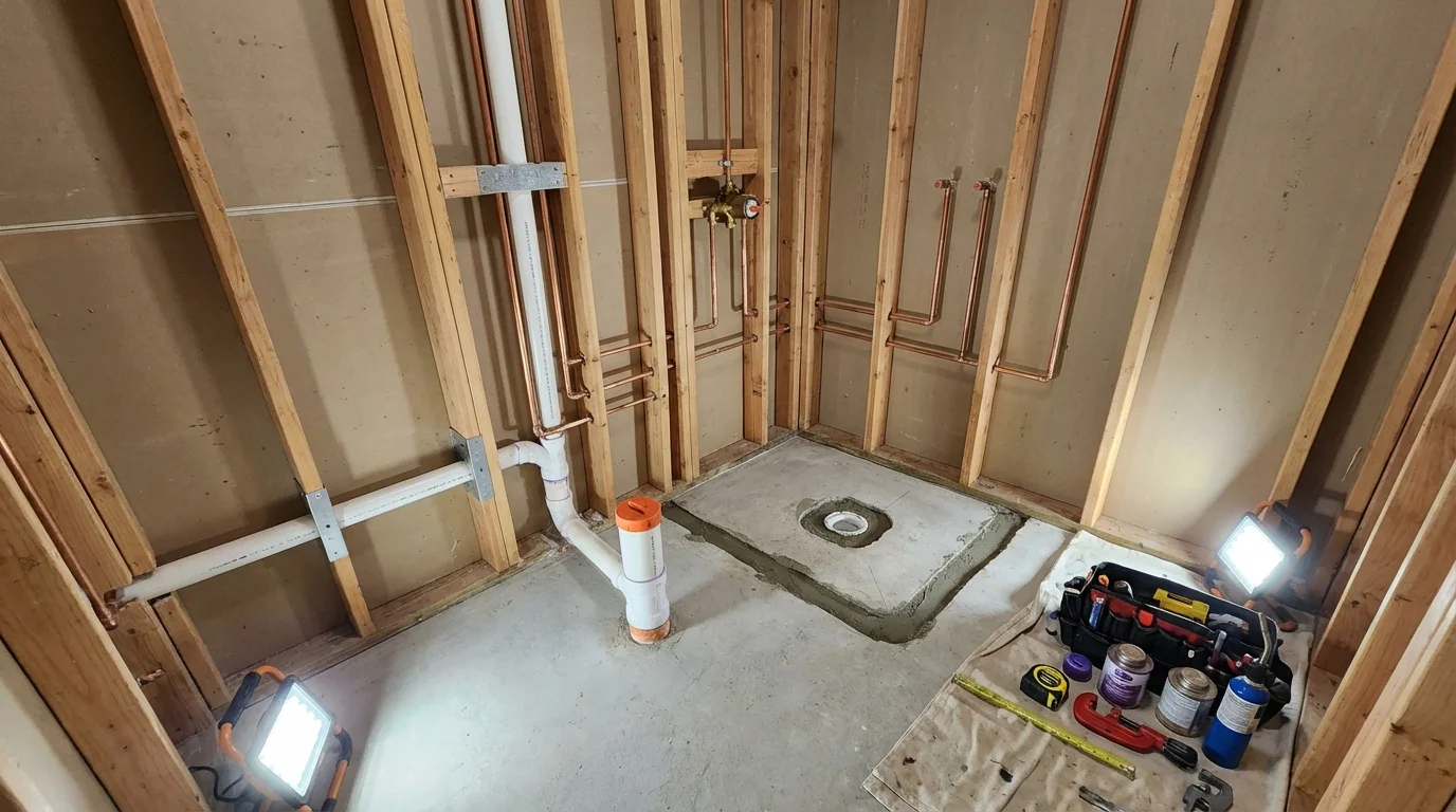 Bathroom rough-in plumbing during remodel by Johns Plumbing LLC in Oxnard