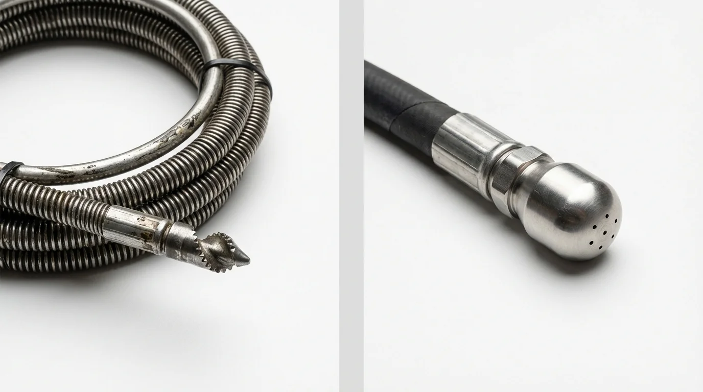 Drain snake cable and hydro jetting nozzle used for drain cleaning in Oxnard, CA