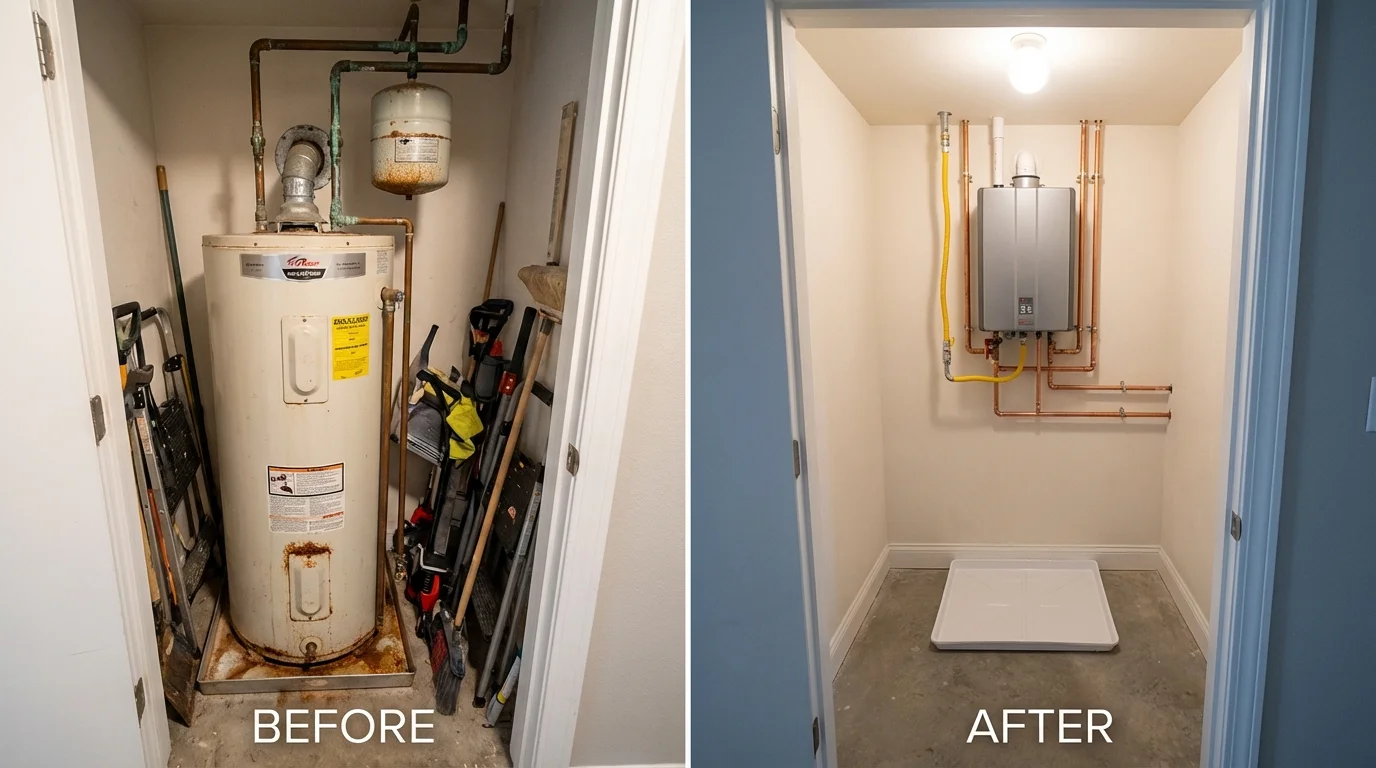Tank water heater versus wall-mounted tankless unit comparison for Oxnard, CA homeowners