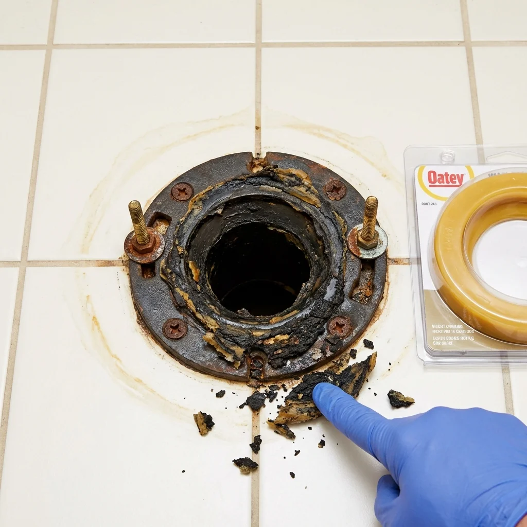 Failed wax ring showing water seepage at the base of a toilet in a Oxnard, CA home