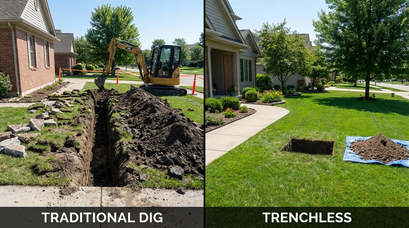 Trenchless sewer repair with minimal yard damage versus traditional excavation in Oxnard, CA